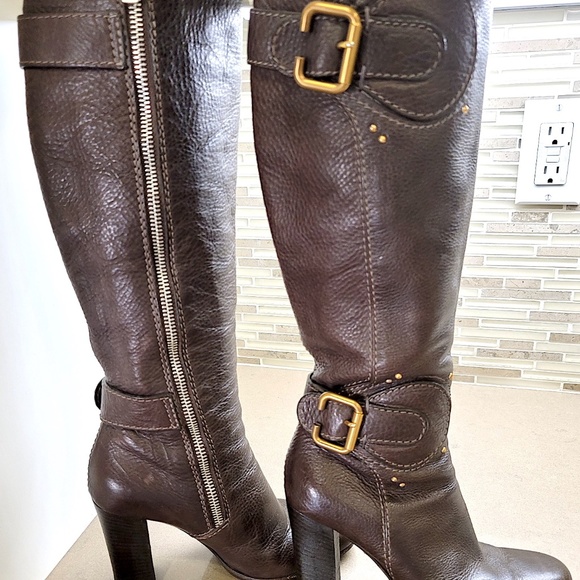Unbelievable Price Reduction Chloe Gold Buckles Knee High Chucky Heal Chocolate